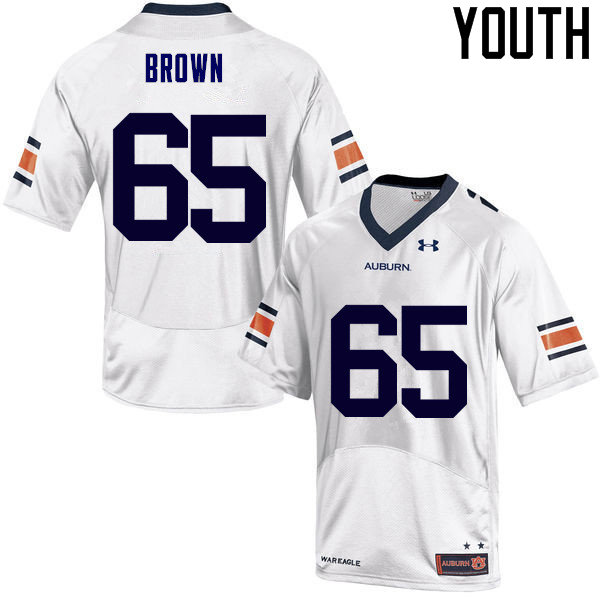 Auburn Tigers Youth Tucker Brown #65 White Under Armour Stitched College NCAA Authentic Football Jersey JZL8274TX